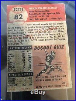 1953 Topps #82 Mickey Mantle Ungraded Ex New York Yankees Hof