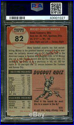 1953 Topps #82 Mickey Mantle Yankees Hof Centered Psa 3 B2690088-027
