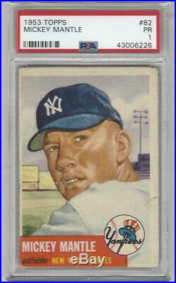 1953 Topps Baseball Card #82 Mickey Mantle Graded PSA 1 Yankees