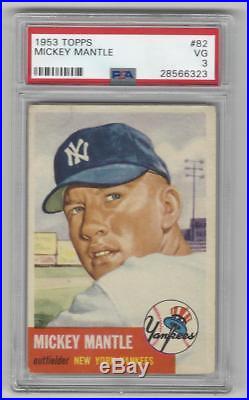 1953 Topps Baseball Card #82 Mickey Mantle PSA 3 graded New York Yankees