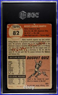 1953 Topps Mickey Mantle 82 SGC A (Authentic) HOF New York Yankees Baseball Card