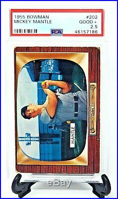 1955 Bowman #202 HOF Yankees MICKEY MANTLE Vintage Baseball Card PSA 2.5 Good+