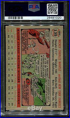 1956 Topps #135 Mickey Mantle Yankees Hof Gray Back Centered Psa 5 B2523657-020