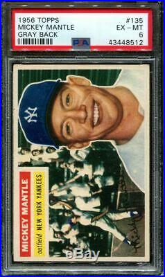 1956 Topps #135 Mickey Mantle Yankees Hof Gray Back Centered Psa 6 B2701818-512
