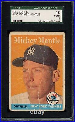 1958 Topps #150 Mickey Mantle SGC 1 New York Yankees HOF Baseball Card (17-005)