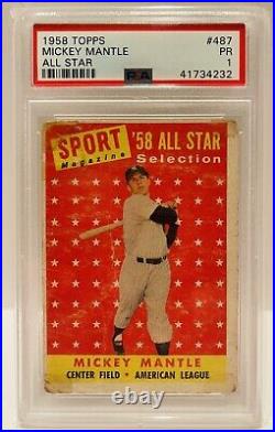 1958 Topps #487 Mickey Mantle All Star New York Yankees #7 Hof Psa 1 Pr Rare Wow