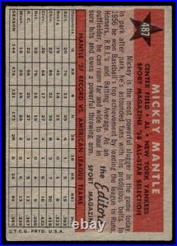 1958 Topps Mickey Mantle New York Yankees #487 VG-EX No Creases