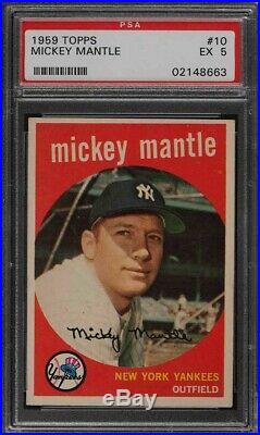 1959 Topps #10 Mickey Mantle HOF Yankees PSA 5 EX 02148663 (SCA)