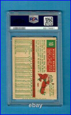 1959 Topps Mickey Mantle #10 Baseball Card PSA 4 Very Good-Excellent Yankees