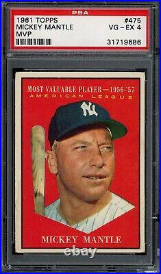1961 Topps #475 Mickey Mantle MVP PSA 4 VG-EX HOF New York Yankees Baseball Card