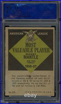 1961 Topps #475 Mickey Mantle MVP PSA 4 VG-EX HOF New York Yankees Baseball Card