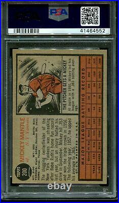 1962 Topps #200 Mickey Mantle HOF Yankees PSA 5 Ex 41464552 SCA