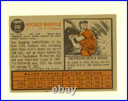 1962 Topps #200 Mickey Mantle New York Yankees HOF VG Light Creases