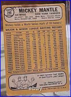 1968 Topps #280 Mickey Mantle New York Yankees HOF