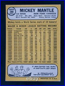 1968 Topps #280 Mickey Mantle New York Yankees (See Description)