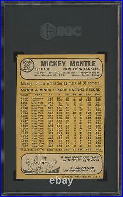 1968 Topps Mickey Mantle 280 Fair Sgc A Baseball New York Yankees