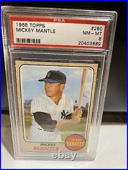 1968 Topps Mickey Mantle New York Yankees #280 Baseball Card PSA Graded 8