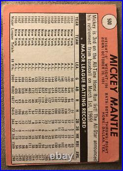 1969 Topps Mickey Mantle Baseball Card #500 Yankees HOF Low Grade O/C