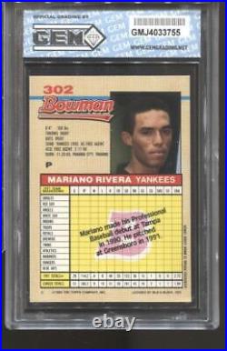 1992 Mariano Rivera Bowman #302 Gem Mint 10 RC Rookie New York Yankees