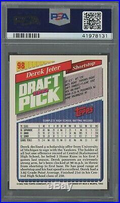 1993 Topps Gold #98 Derek Jeter New York Yankees RC Rookie PSA 10 GEM MINT