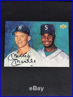 1994 UPPER DECK MICKEY MANTLE ON CARD AUTOGRAPH AUTO With KEN GRIFFEY JR. UD COA