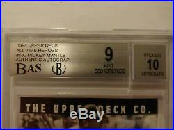 1994 Upper Deck MICKEY MANTLE Authentic AUTO All Time Heroes BECKETT BAS 9 10
