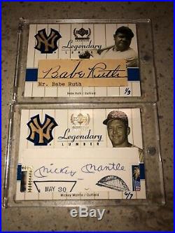 2000 Yankees Legends Babe Ruth Mickey Mantle Cut Auto Autograph 1/3 6/7 GU Bat