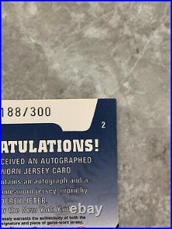 2003 Fleer Authentix Derek Jeter 3rd Row Jersey Patch Auto #188/300 Card