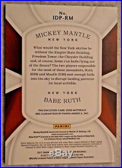 2017 Immaculate BABE RUTH & MICKEY MANTLE Game Used Jersey & Bat #1/3 SAPPHIRE