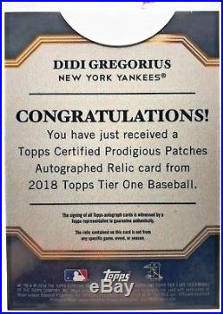 2018 Topps Tier One Prodigious Patches Auto (Didi Gregorius -Yankees) RARE /10