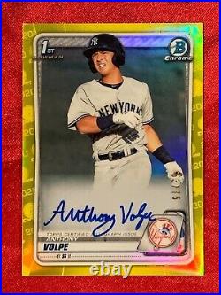 2020 1st Bowman Chrome Yellow Refractor Anthony Volpe Auto Rookie Card RC 53/75