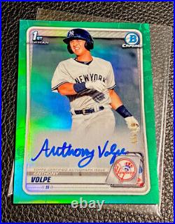 2020 Bowman Chrome Anthony Volpe Auto #/99 Green Refractor 1st Bowman Yankees RC