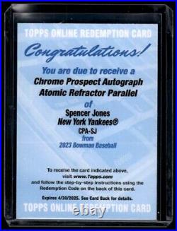 2023 Bowman Spencer Jones Atomic Refractor New York Yankees #CPA-SJ