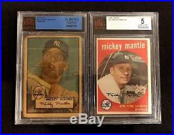 2 Card Mickey Mantle Lot 1952 Topps RC #311 & 1959 Topps #10 BVG Graded