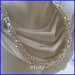 925 Sterling Silver MENS Box Byzantine King Chain Necklace 8mm 23,22Inch 210GR