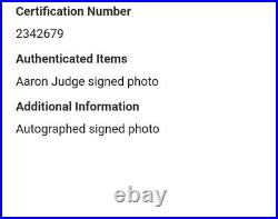 AARON JUDGE NEW YORK YANKEES SIGNED AUTOGRAPHED 8x10 PHOTO COA