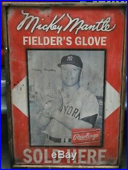 Antique Style Mickey Mantle Rawlings Glove Sign 24x36! WOW