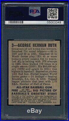 Babe 1948 Leaf Yankees Baseball Card #3 Psa 8 Centered
