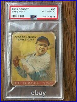 Babe Ruth 1933 Goudey #53 PSA Authentic NICE CARD WAS GRADED 2 BEFORE CROSSOVER