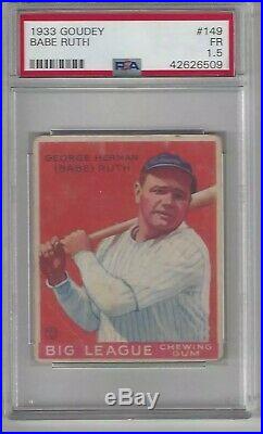 Babe Ruth 1933 Goudey Gum Baseball Card #149 HOF NY Yankees PSA 1.5