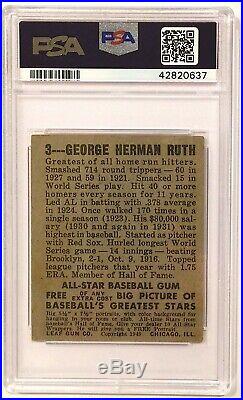 Babe Ruth 1948 Leaf #3 Vintage Baseball Card New York Yankees Graded PSA 3 VG