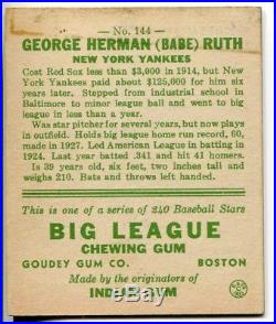 Babe Ruth New York Yankees 1933 Goudey Card No. 144