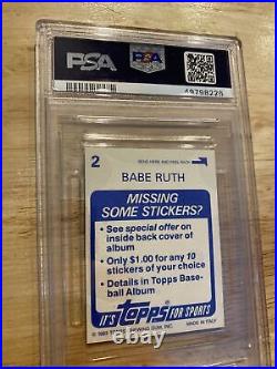 Babe Ruth PSA 8 Vintage Topps Collector Card Sticker Bambino New York Yankees