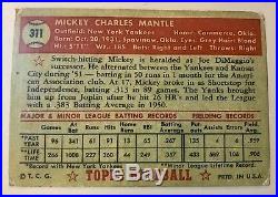 Beautiful 1952 Topps Mickey Mantle # 311 New York Yankees Famous Baseball Card