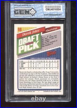 Derek Jeter RC 1993 Topps GOLD #98 New York Yankees Rookie GEM MINT 10