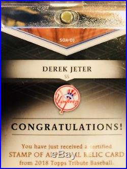 Derek Jeter True 1/1 Stamp of Approval Cut Auto Patch 2018 Topps Tribute Yankees