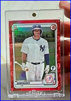 Jasson Dominguez Bowman First 1st Edition Red Foil No. 1 / 5 Yankees 2020