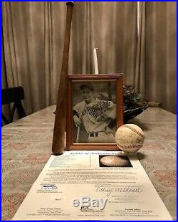 Lou Gehrig Single Signed Baseball JSA with framed Photo And Souvenir Baseball Bat