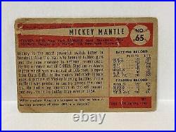 MICKEY MANTLE 1954 Bowman #65 New York Yankees LOW GRADE