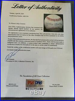 MICKEY MANTLE Signed Baseball PSA/DNA Full Letter includes display case